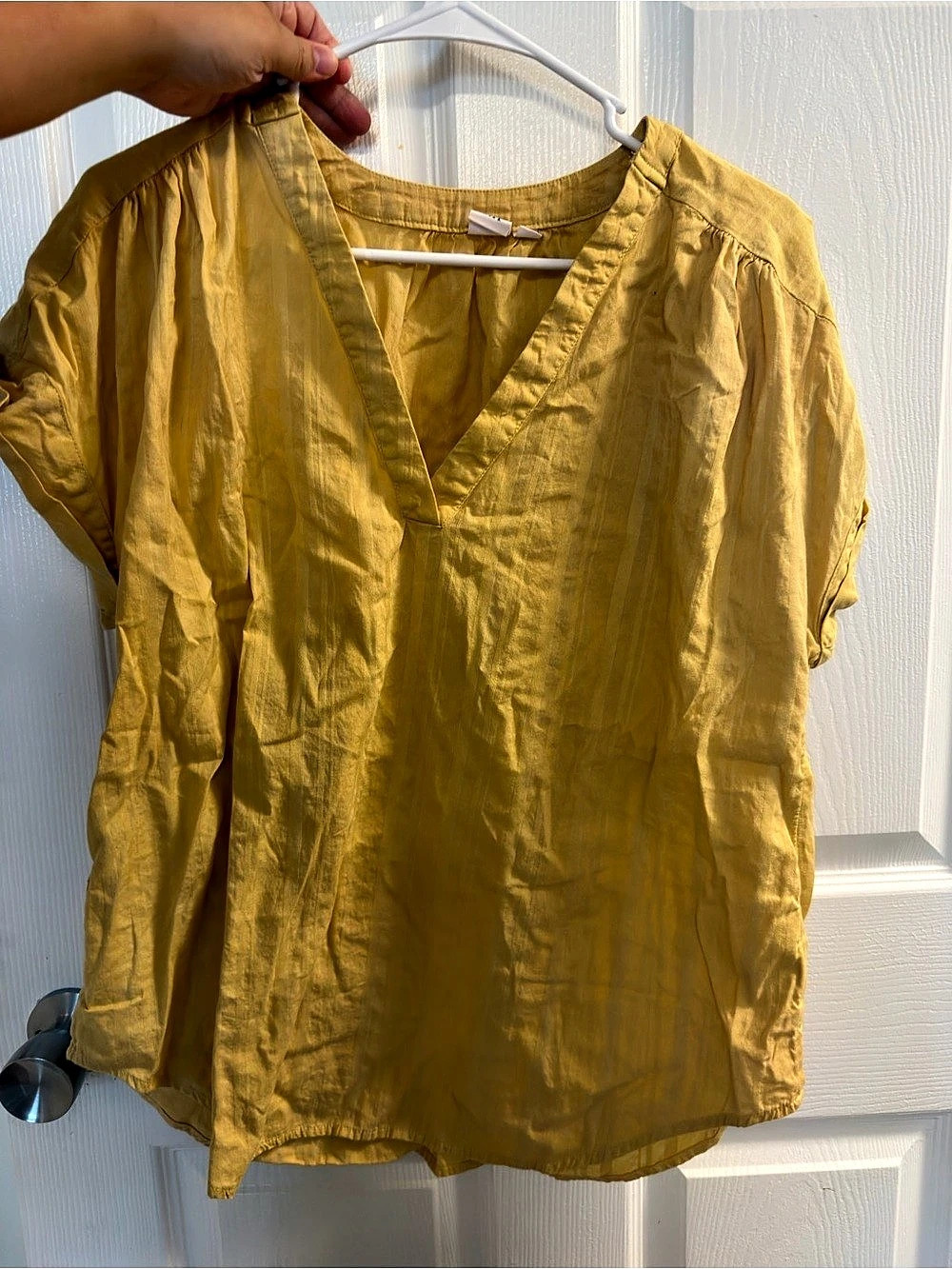 Gap Cotton Gauze Oversized Split-Neck Top Yellow Medium